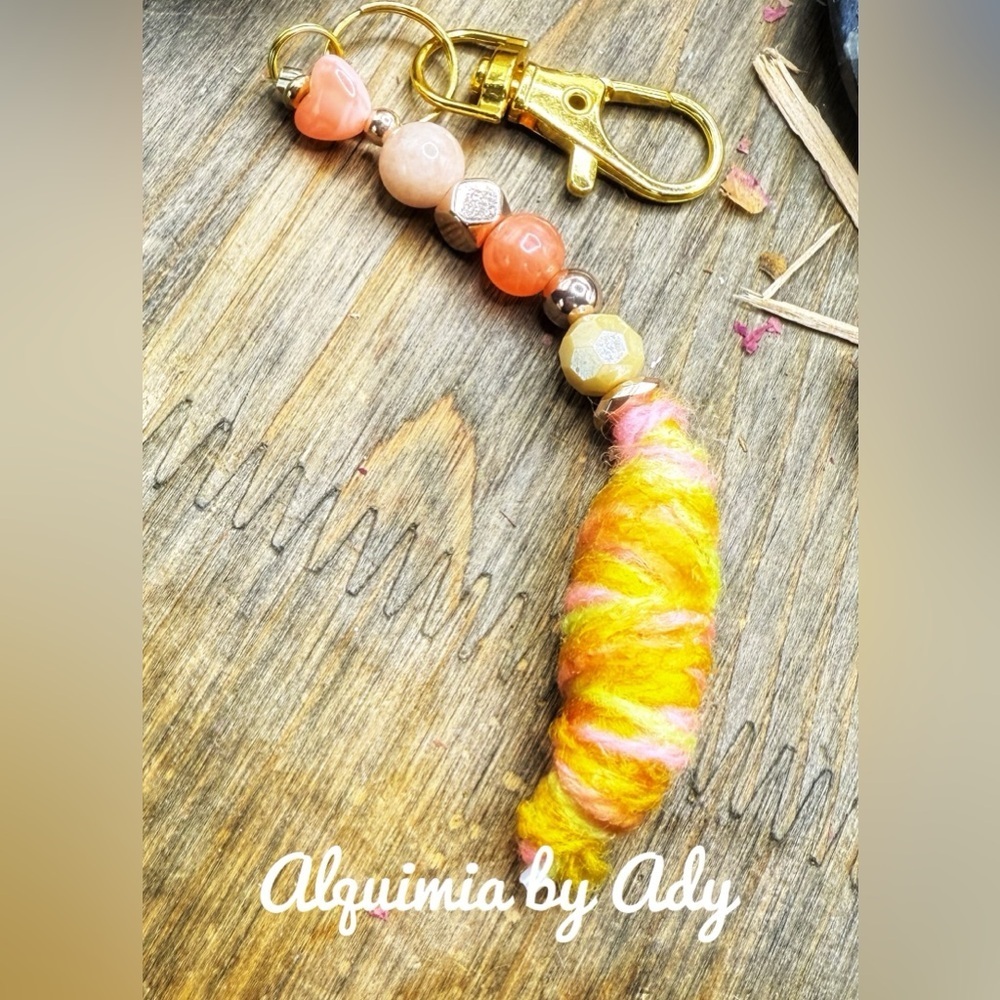 Colorful Beaded Keychain with Yarn Tassel moonstone